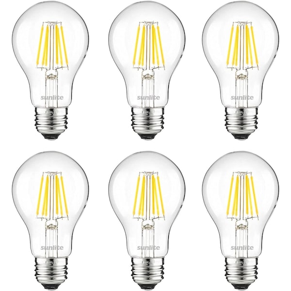 Sunlite LED Edison A19 Lght Bulb 5.5W 40W=, 600 Lumens, E26 Base, Dimmable, Clr Glss Filament, 3000K, 6PK 41753-NS - main